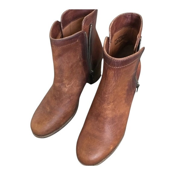 FRYE Addie Double Zipper Heeled Boot Distressed Leather Brown Size 7.5 NWOB - Picture 2 of 12